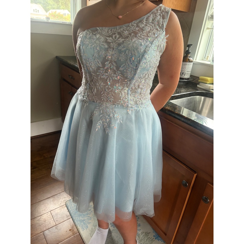 Elsa dress for adults Light Blue One Shoulder Sequin Dress Glitter Formal